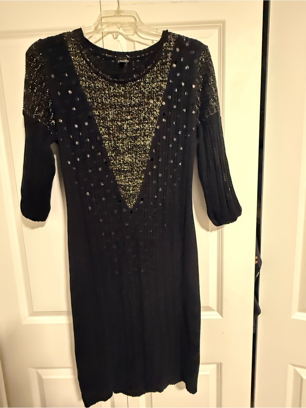 J. Peterman Black Knit Dress with Gold Metallic Inset